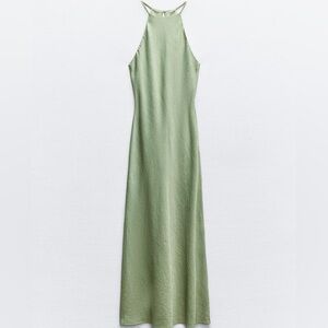 Zara Satin Effect Green Sleeveless Dress